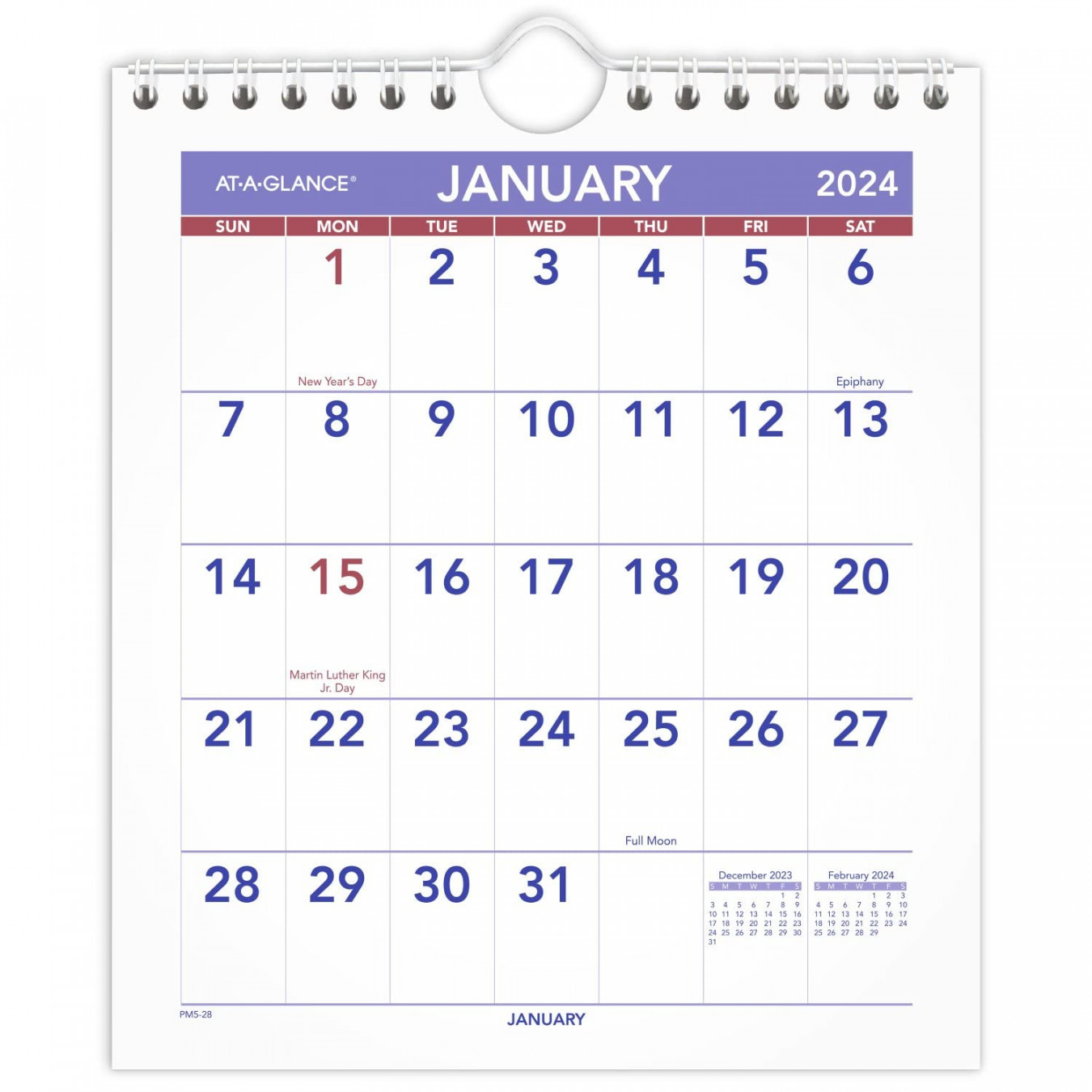 AT-A-GLANCE Wall Calendar, -/" x -/", Mini, Unruled Blocks, Spiral Bound, Monthly (PM584)