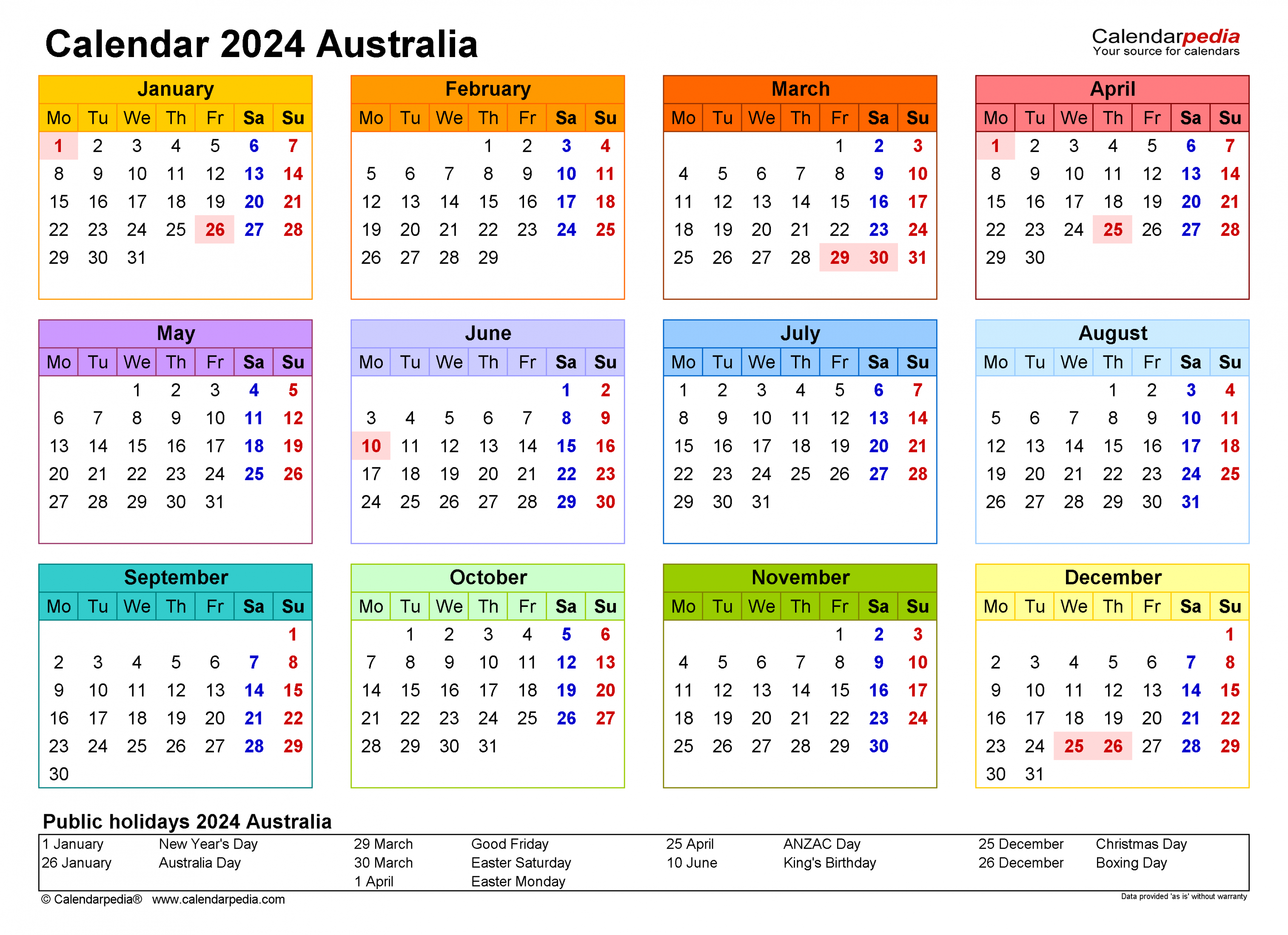 Australia Calendar - Free Printable Excel templates