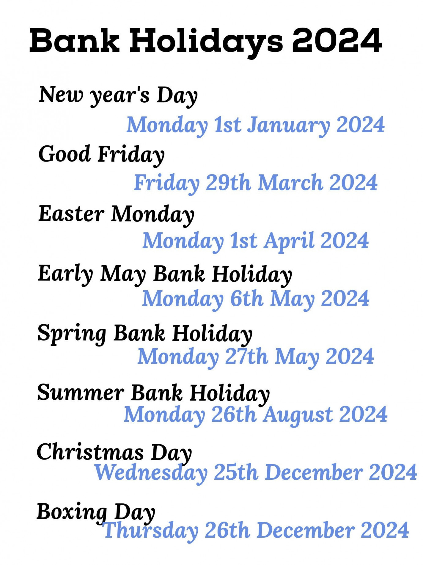 Bank Holidays , holiday, break, vacation, instant, printable, Digital Download