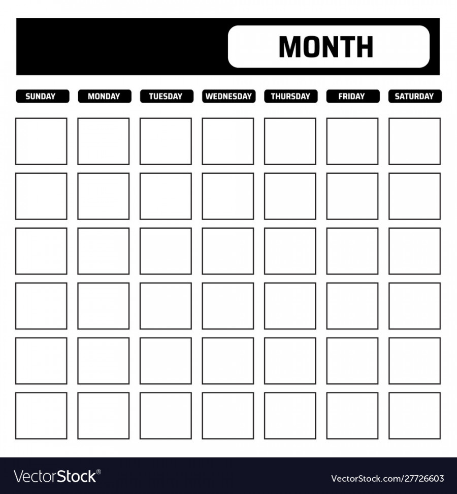 Black and white blank calendar template Royalty Free Vector