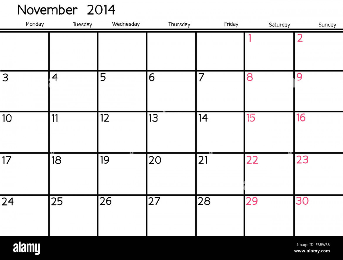 Blank Calendar of November,  Stock Photo - Alamy