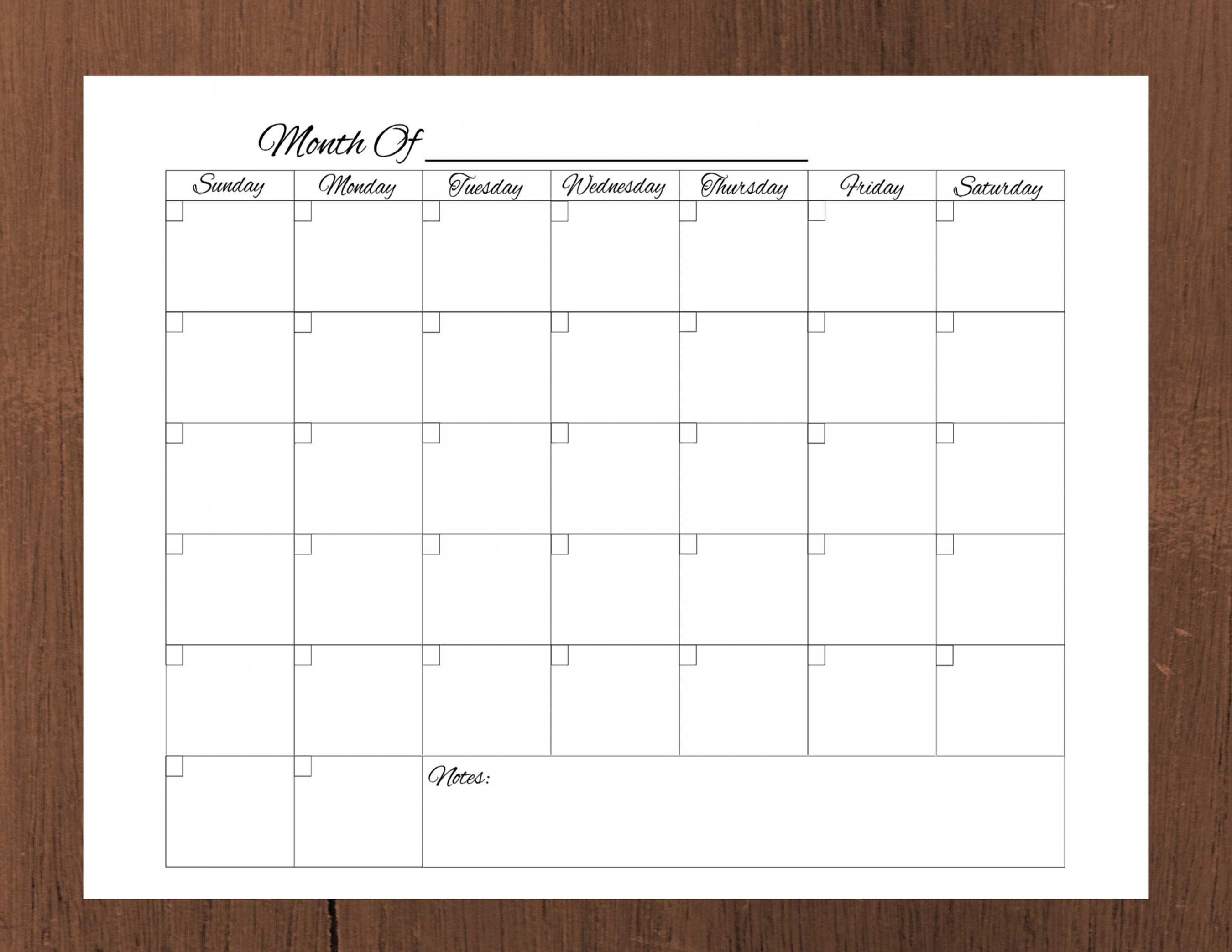 Blank Calendar Printable Instant Digital Download Monthly - Etsy