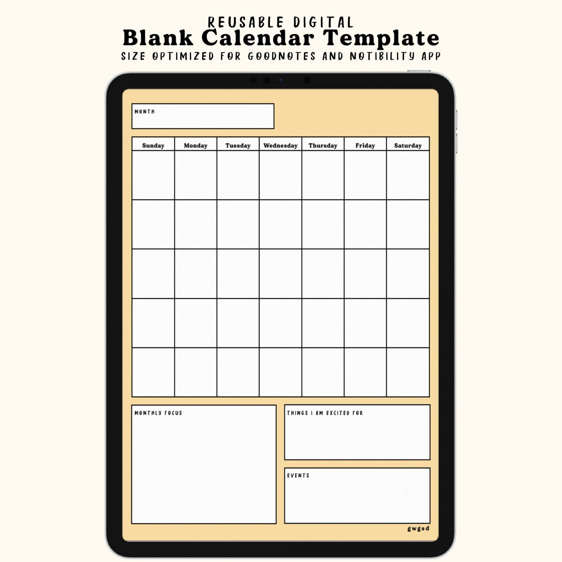 Blank Calendar Template for iPad Undated Reusable Monthly - Etsy