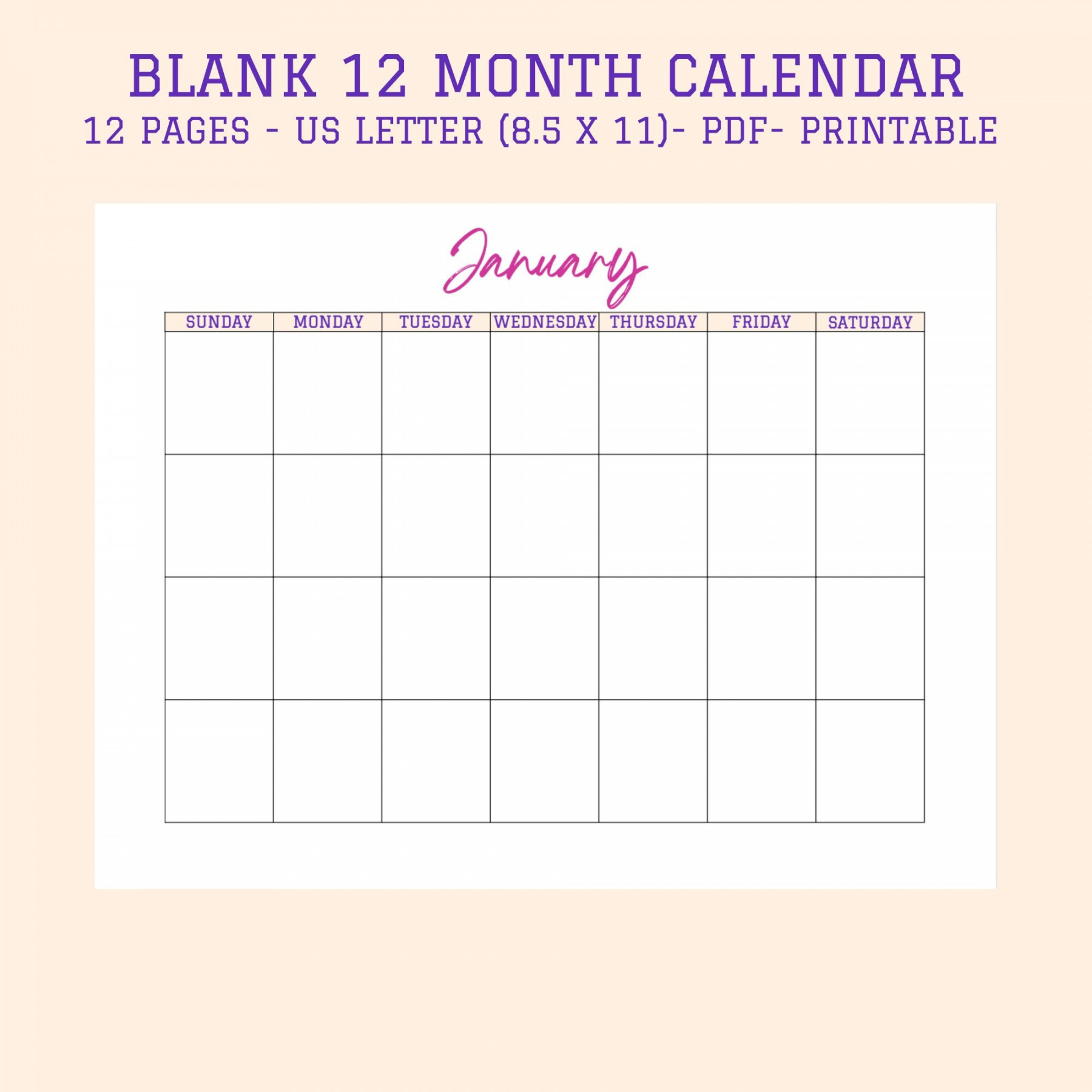 Calendar Calendar Template Calendar Printable Blank - Etsy