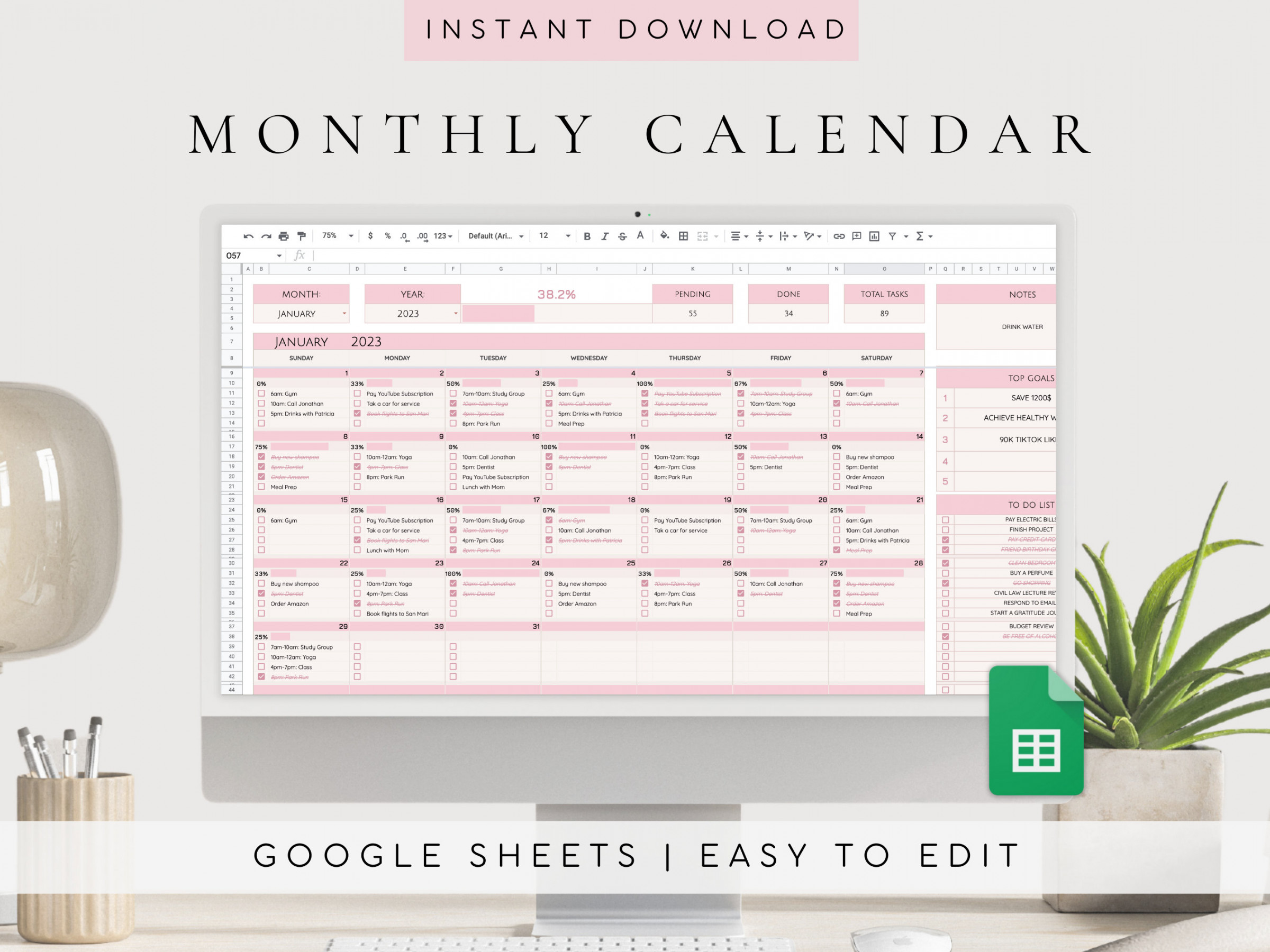 Calendar Spreadsheet Google Sheets Monthly - Etsy Sweden