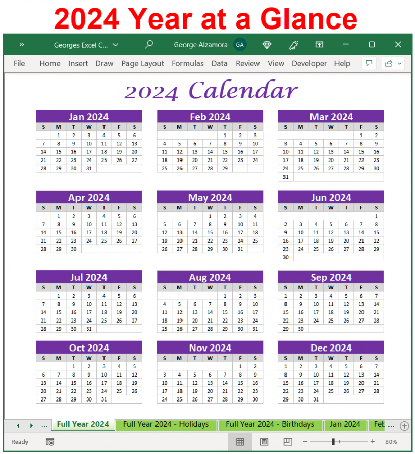Calendar Spreadsheet  Monthly Yearly Views  Editable and Printable