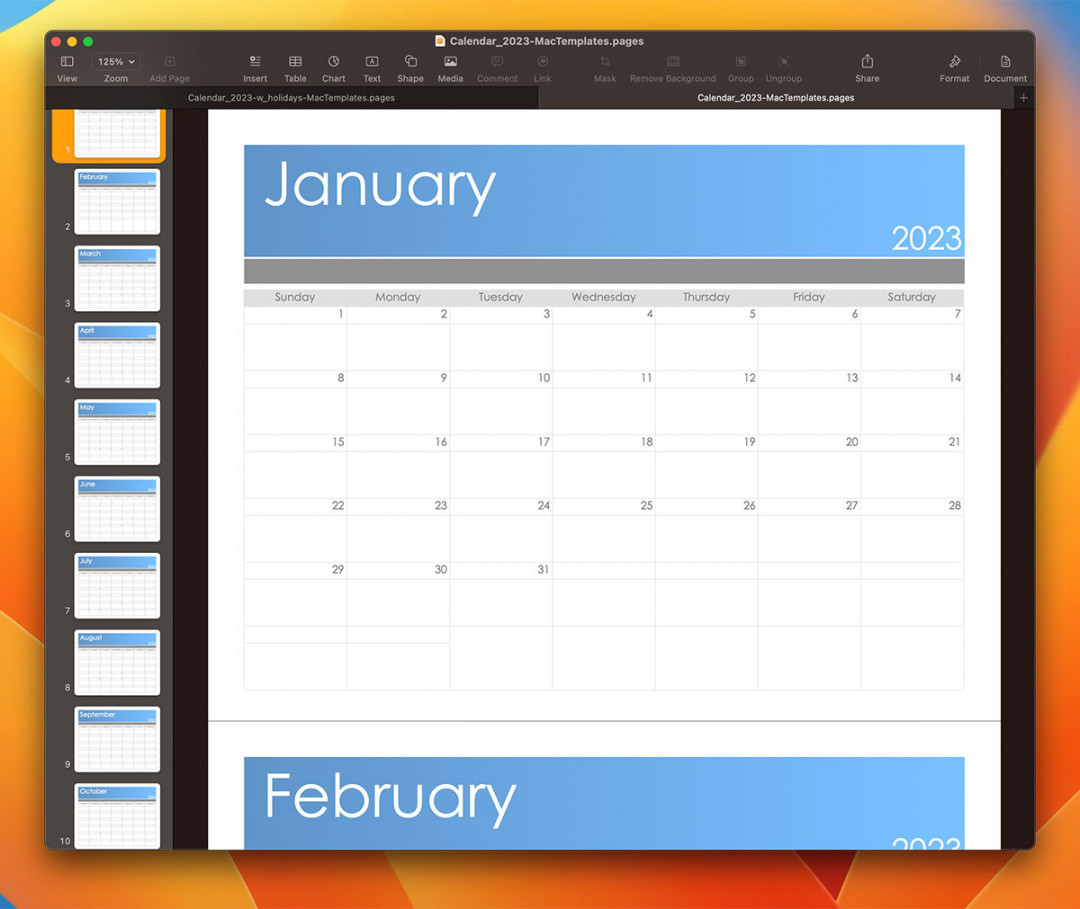 Calendar Template for Pages (and PDF)