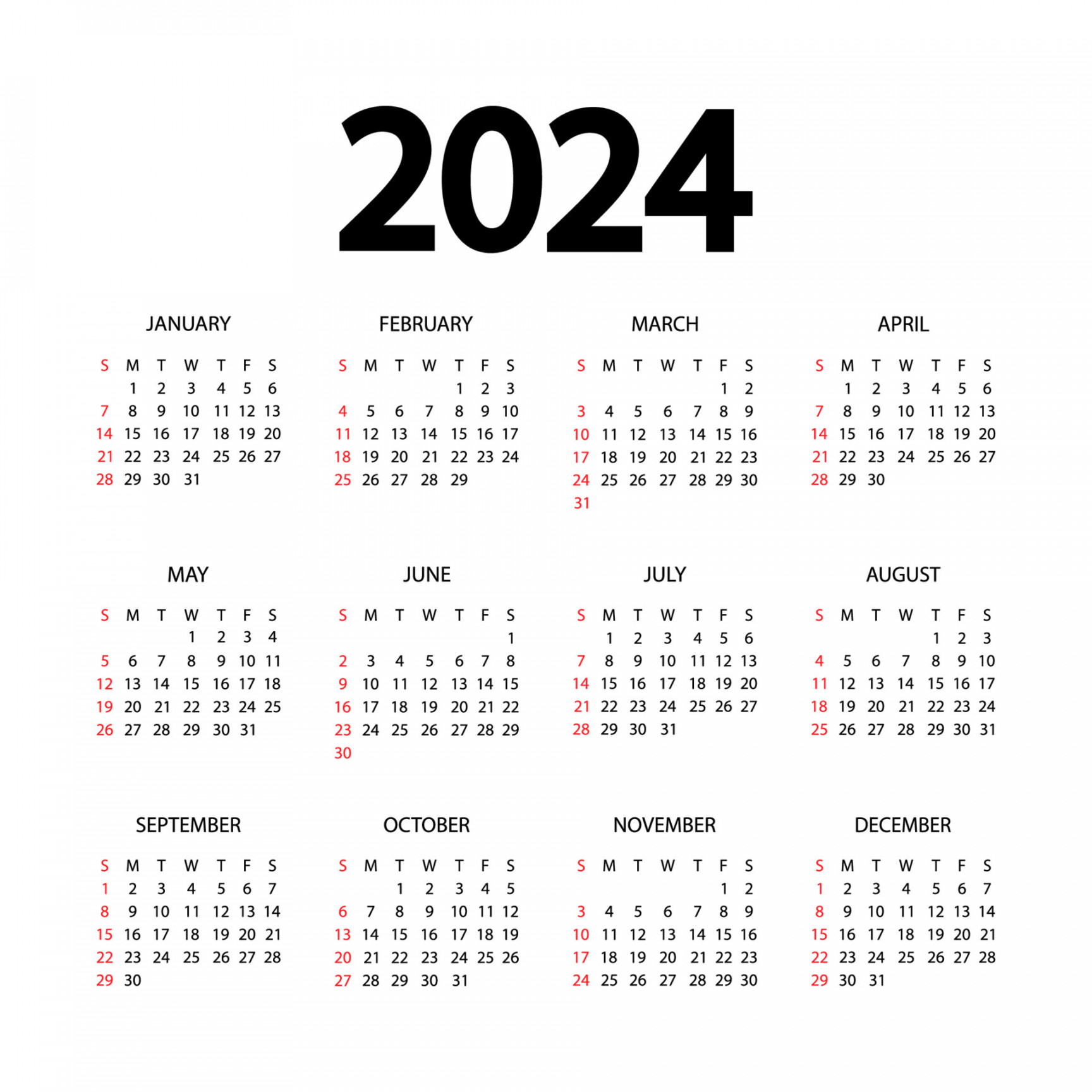 Calendar template for  year