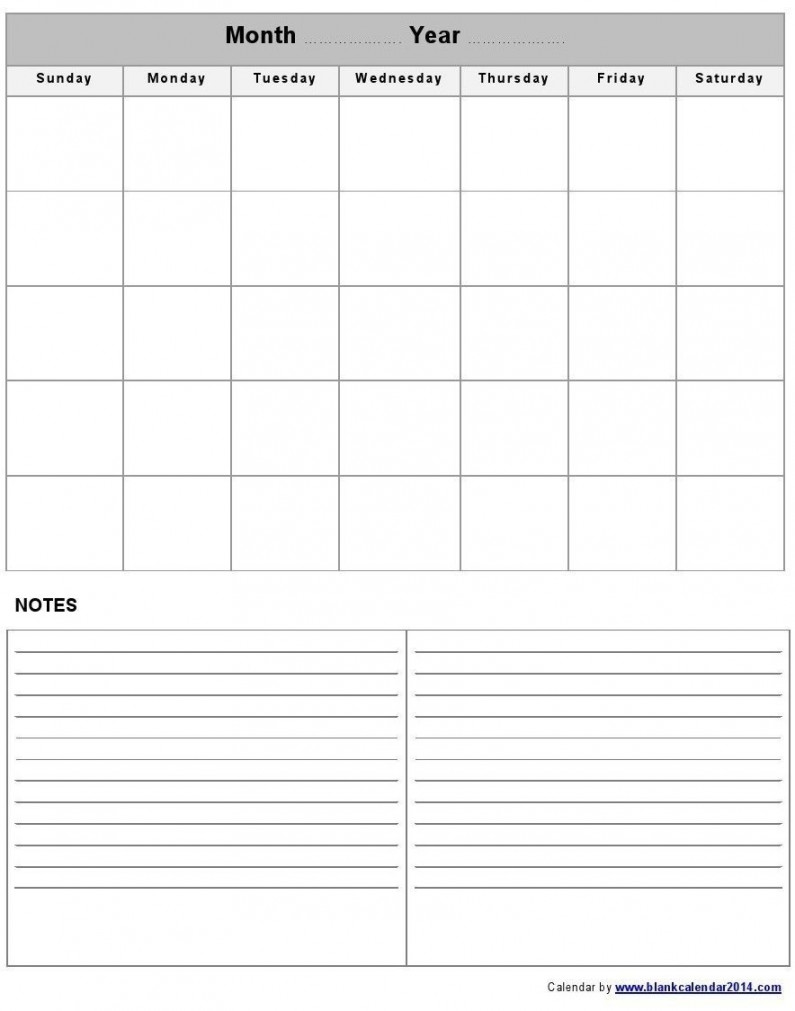 Calendar Template With Room For Notes Blank calendar template