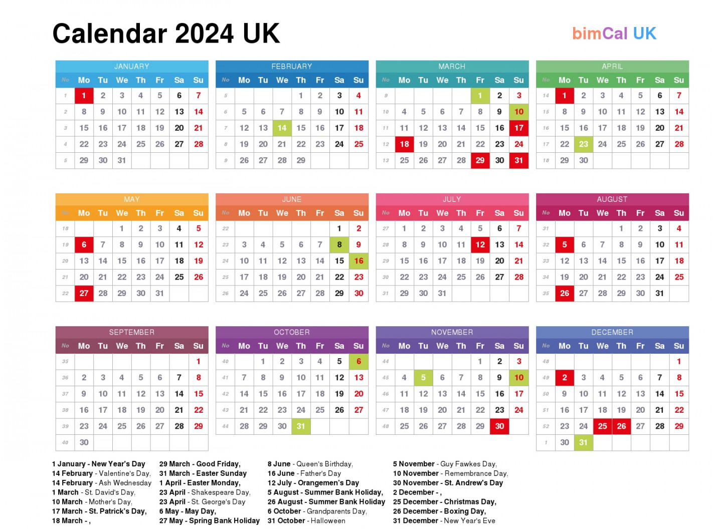 Calendar  UK - bimCal