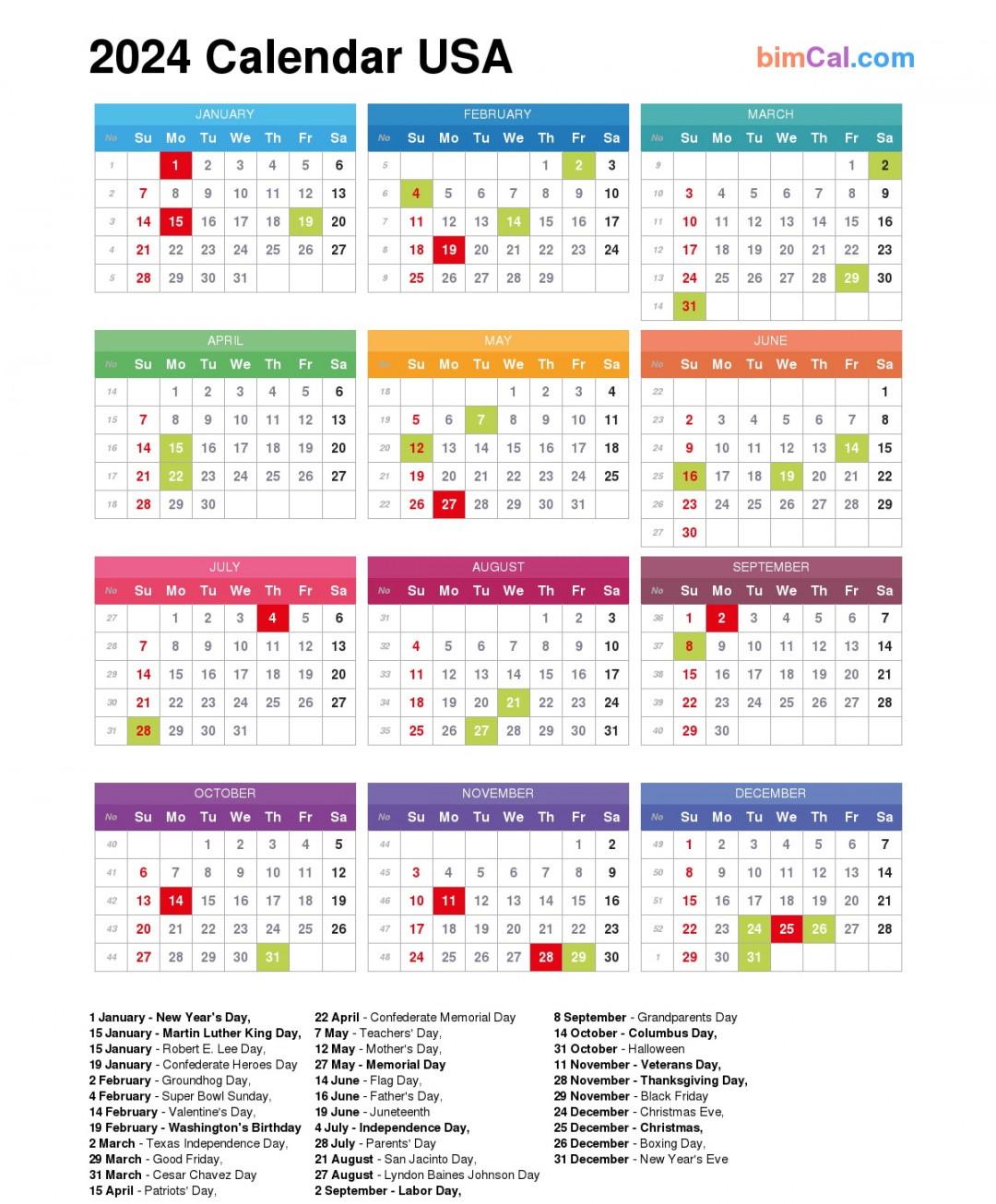 Calendar USA - bimCal