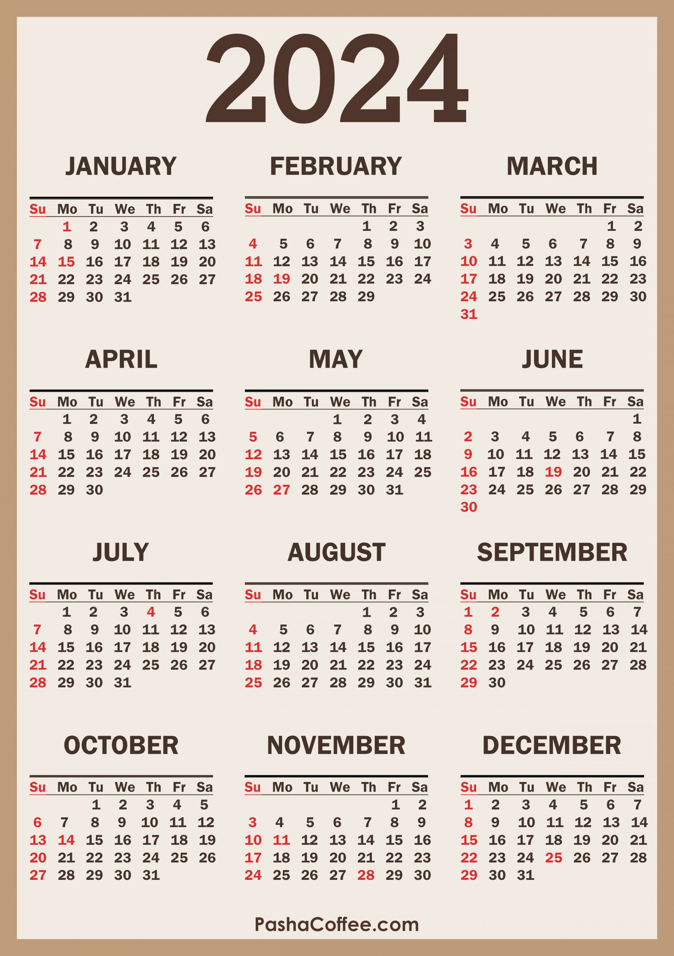 Calendar with Holidays, Printable Free, Vertical