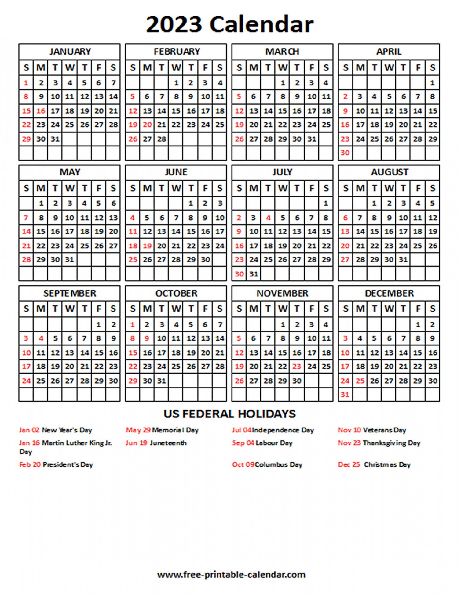 Calendar With US Holidays - Free-printable-calendar