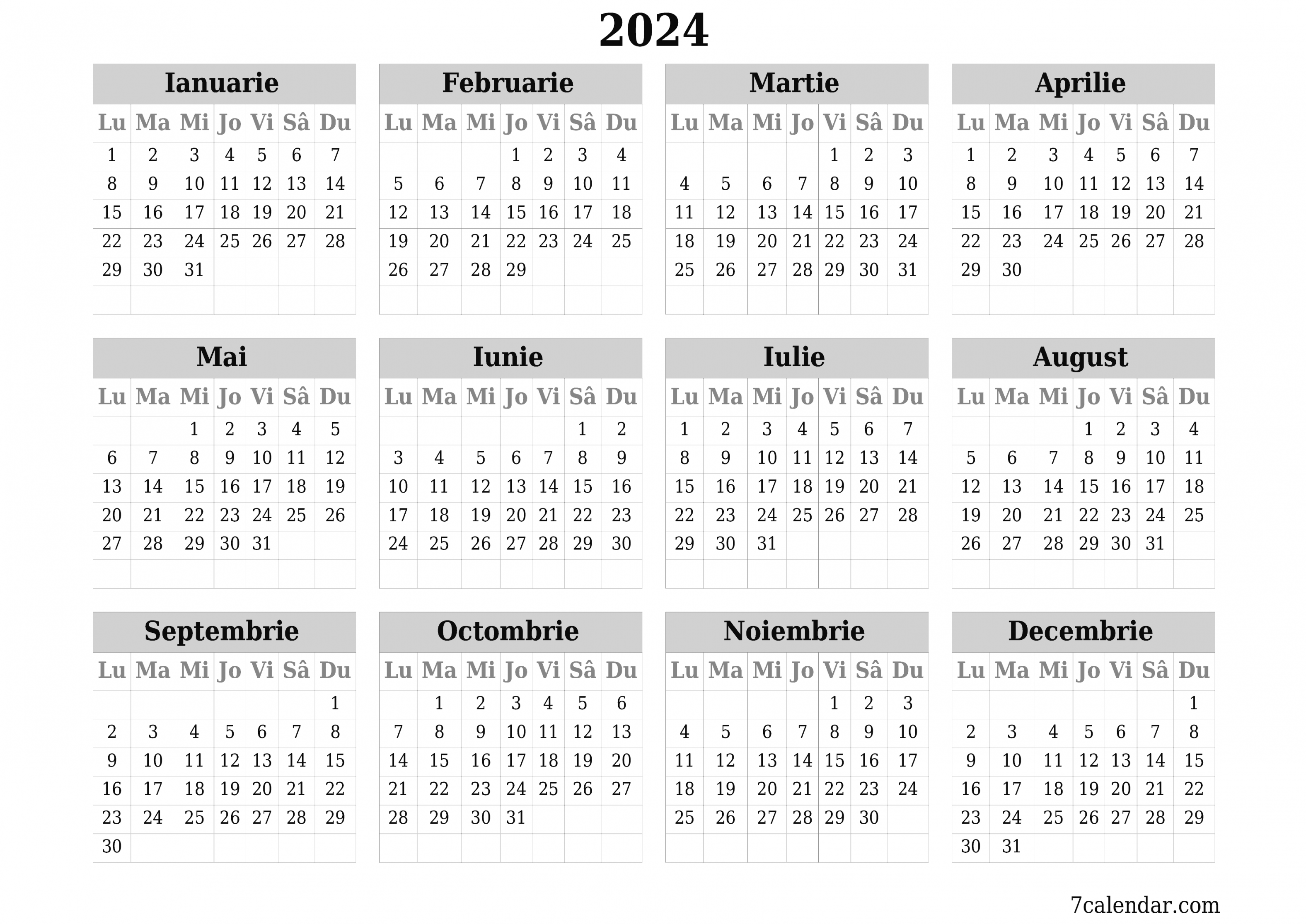 Calendare și planificatori de imprimat Februarie  A, A în