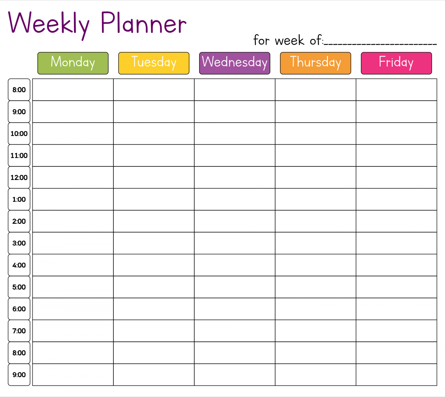 Cute Hourly Planner Printable  Weekly planner template, School
