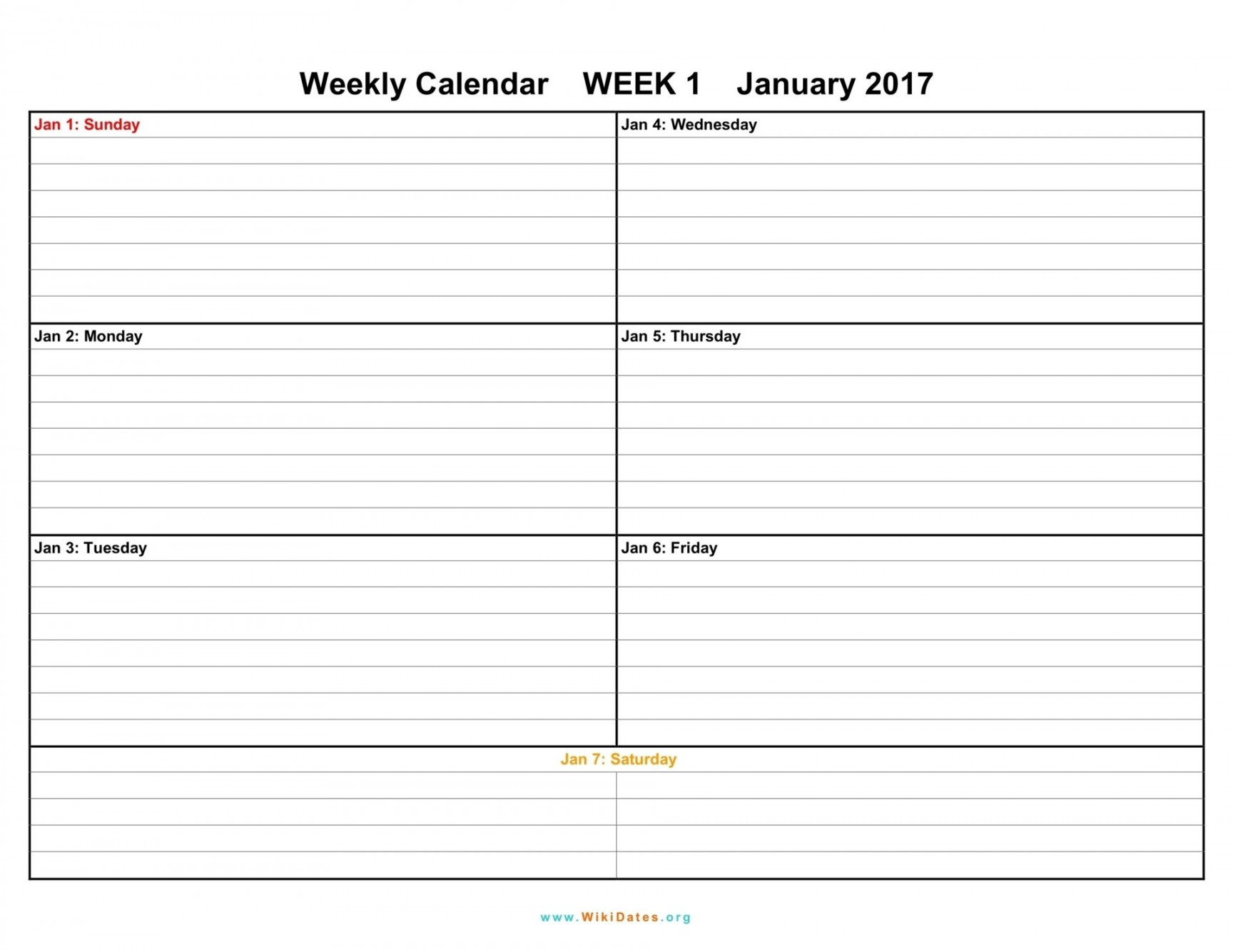 Dashing One Week Calendar Printable Blank – Printable Blank