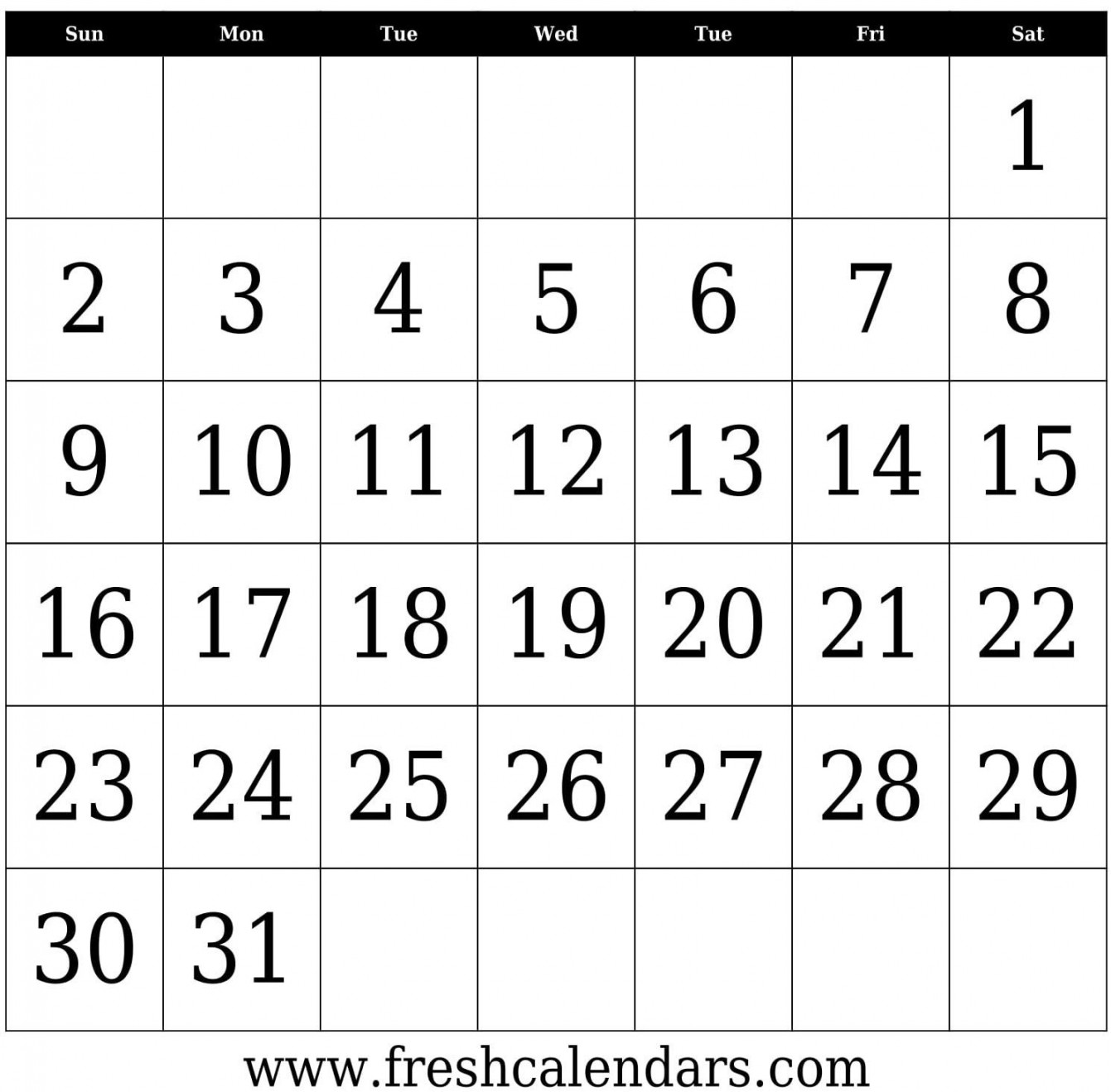 days blank calendar template bold  Calendar template