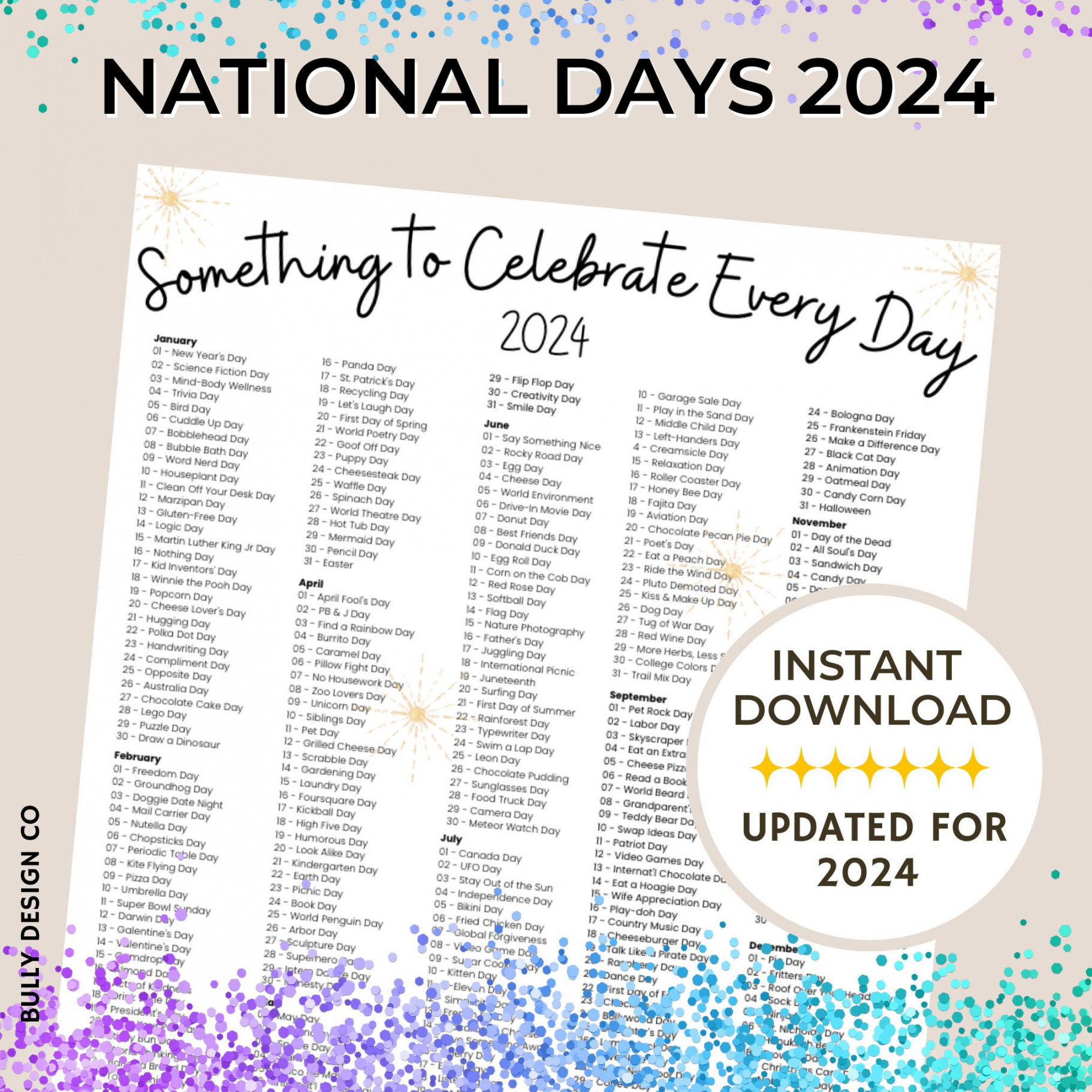 Days to Celebrate National Days Calendar Social Media - Etsy