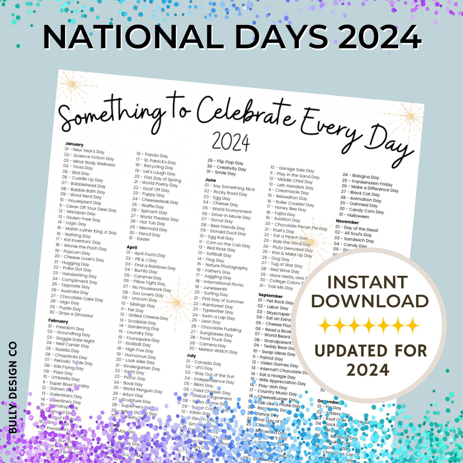 Days to Celebrate National Days Calendar Social Media - Etsy