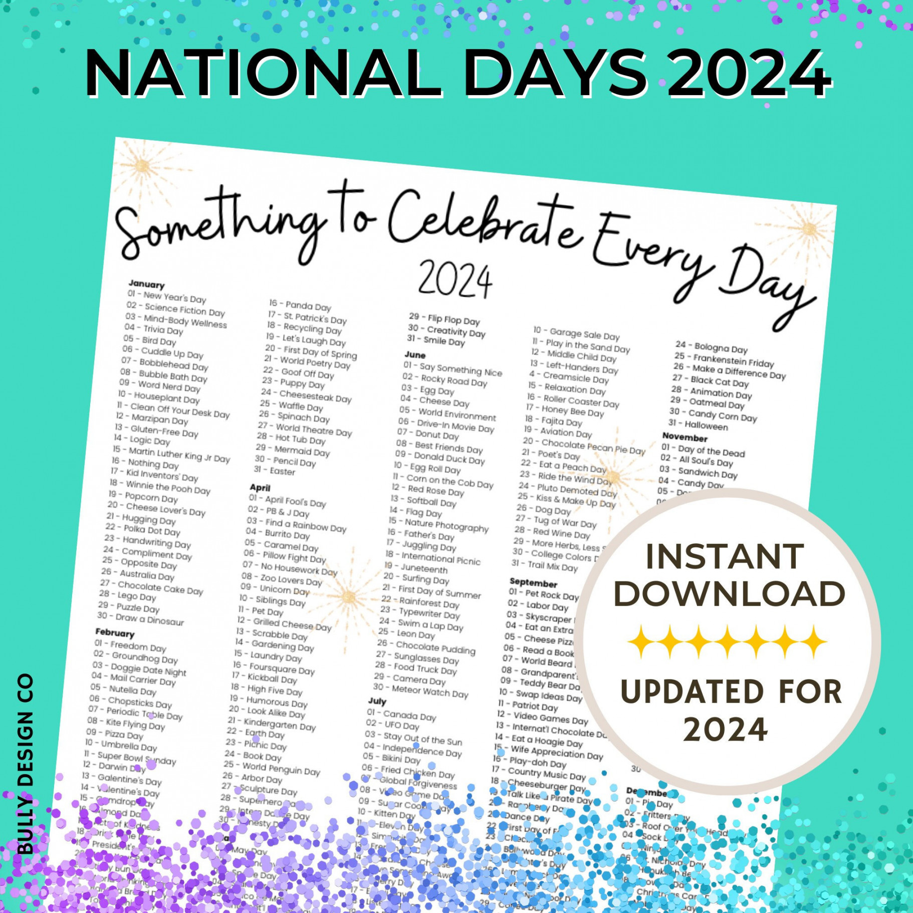 Days to Celebrate National Days Calendar Social Media - Etsy