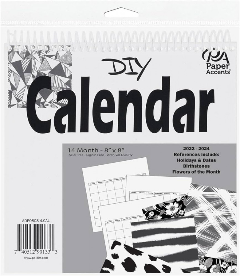 DIY calendar , Customize Your Own - Calenda "x "  Month  Calendar Blank White  Paper Accents