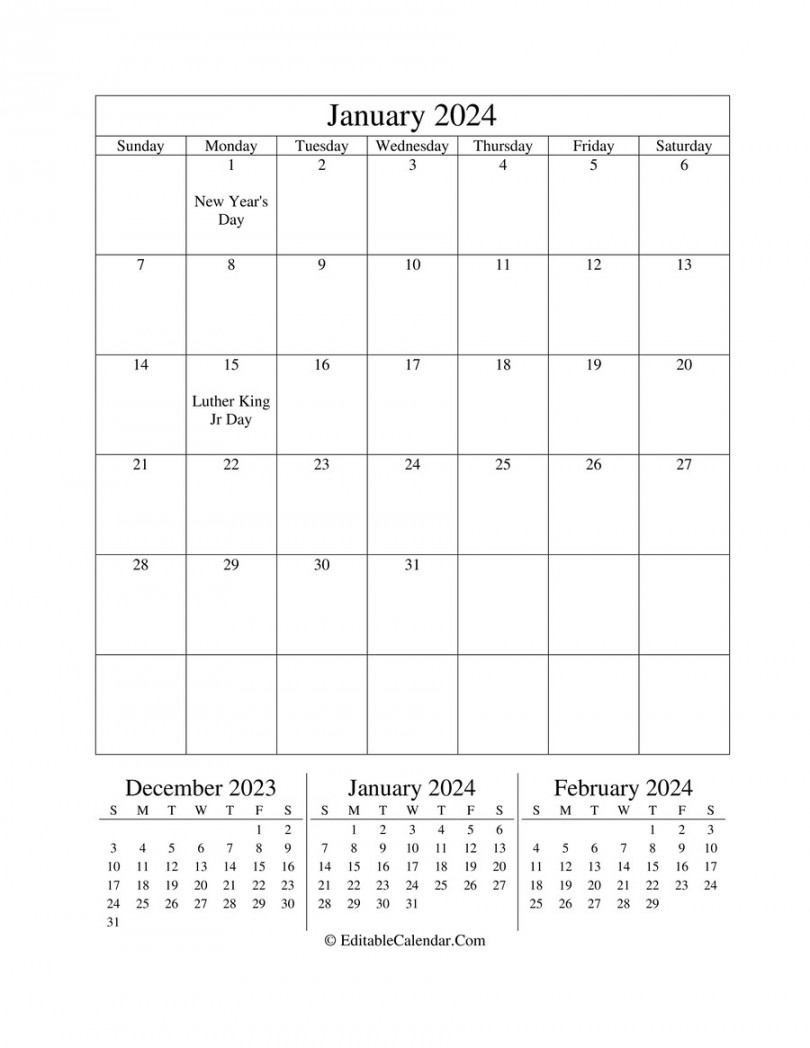 Download January  Editable Calendar Portrait (Word Version)