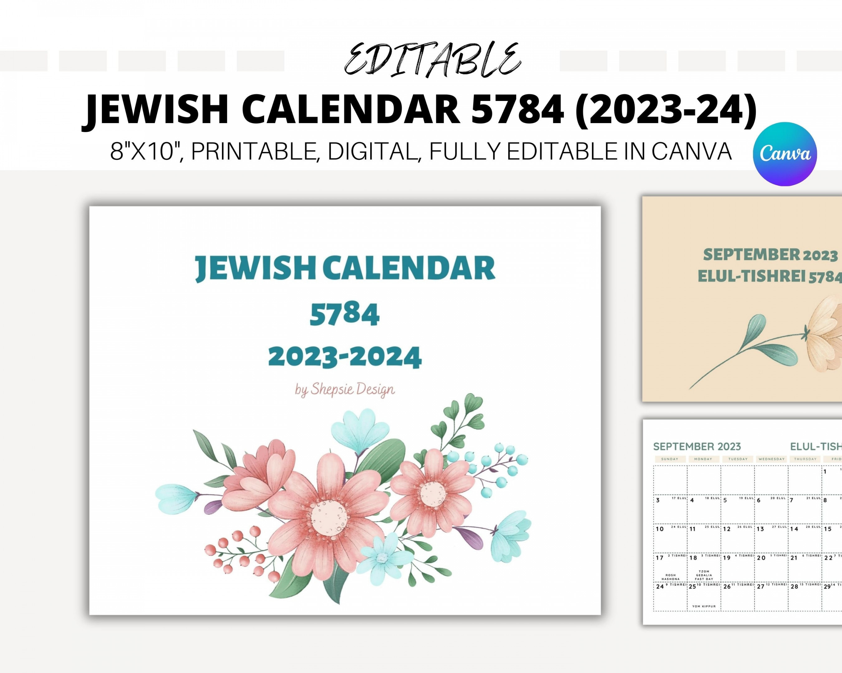 EDITABLE Jewish Calendar Hebrew Calendar Printable