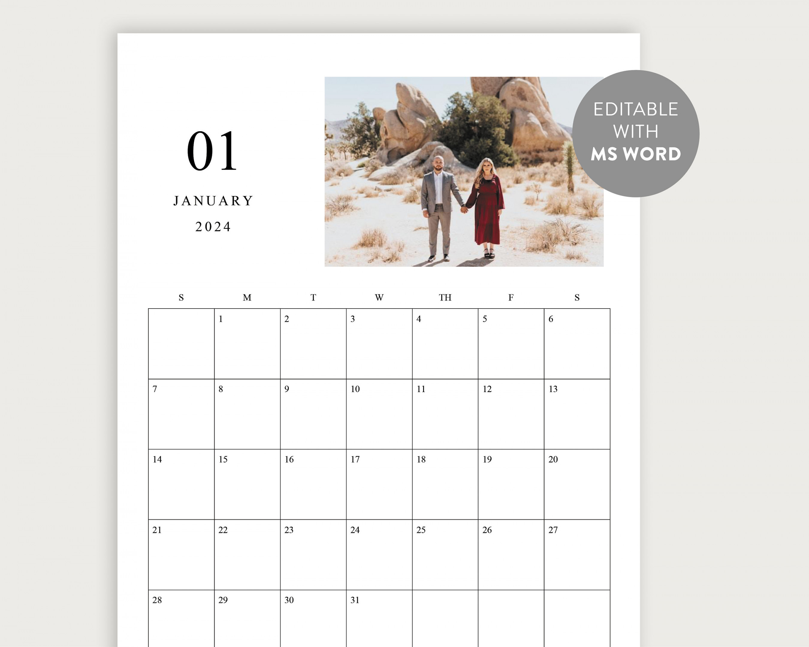 Editable Photo Calendar for MS Word  Printable Wall - Etsy