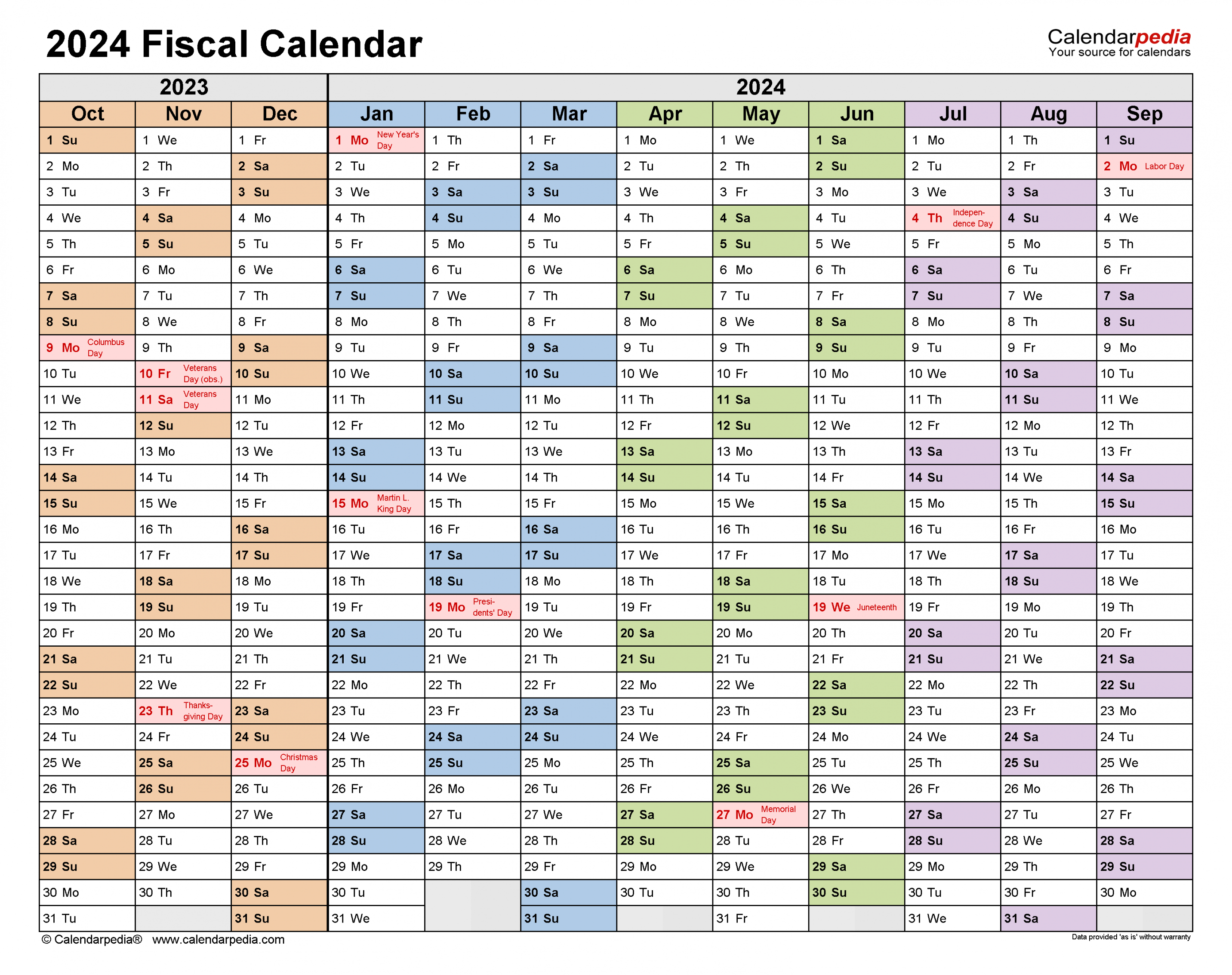 Fiscal Calendars - Free Printable PDF templates