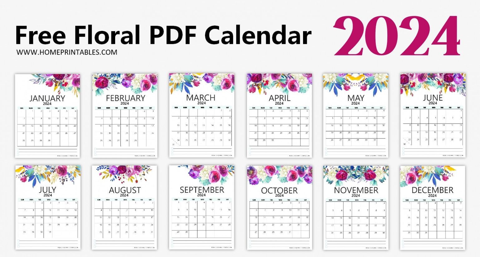 Floral  Calendar Printable PDF - Beautiful Templates!