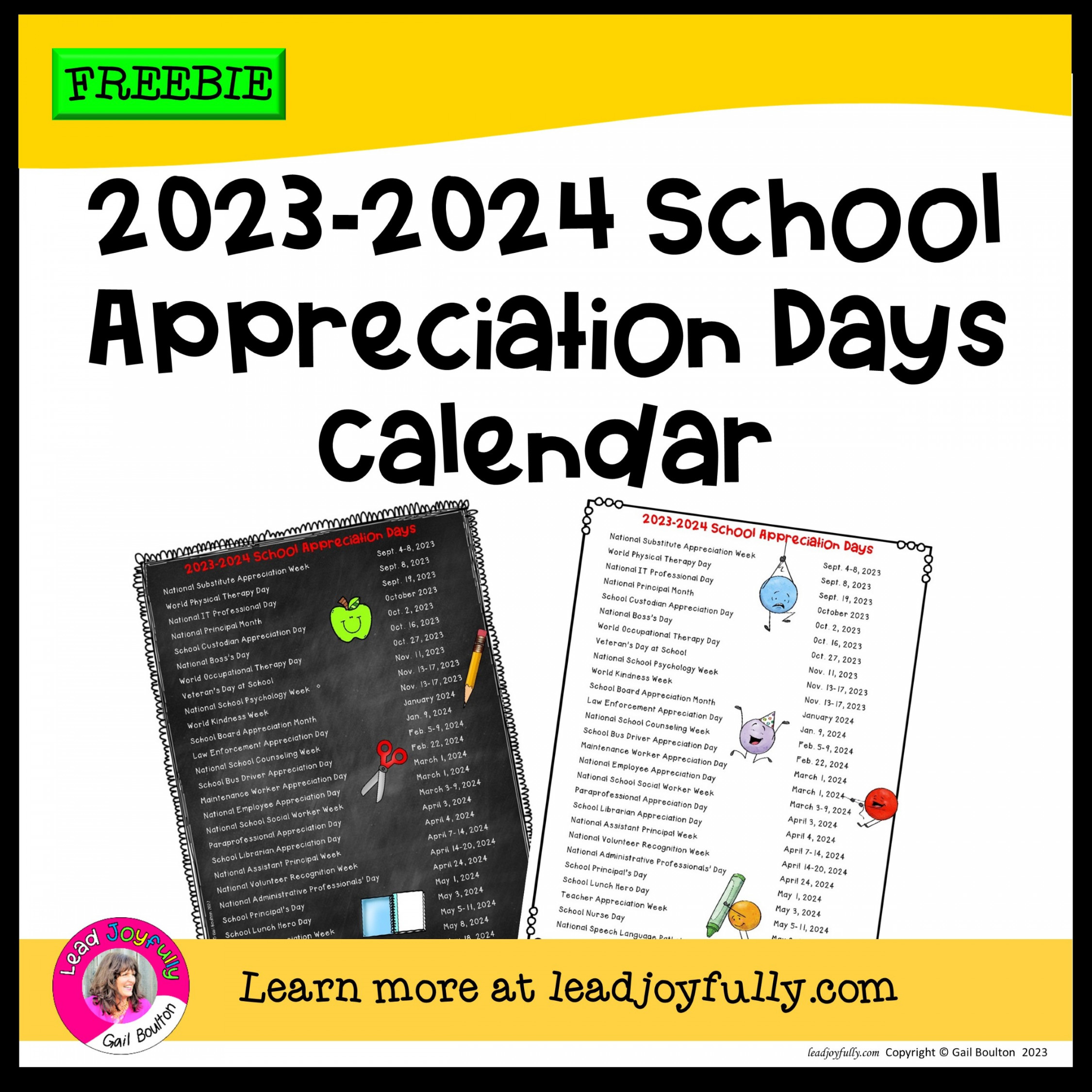 FREE download! - School Appreciation Calendar  Lead Joyfully