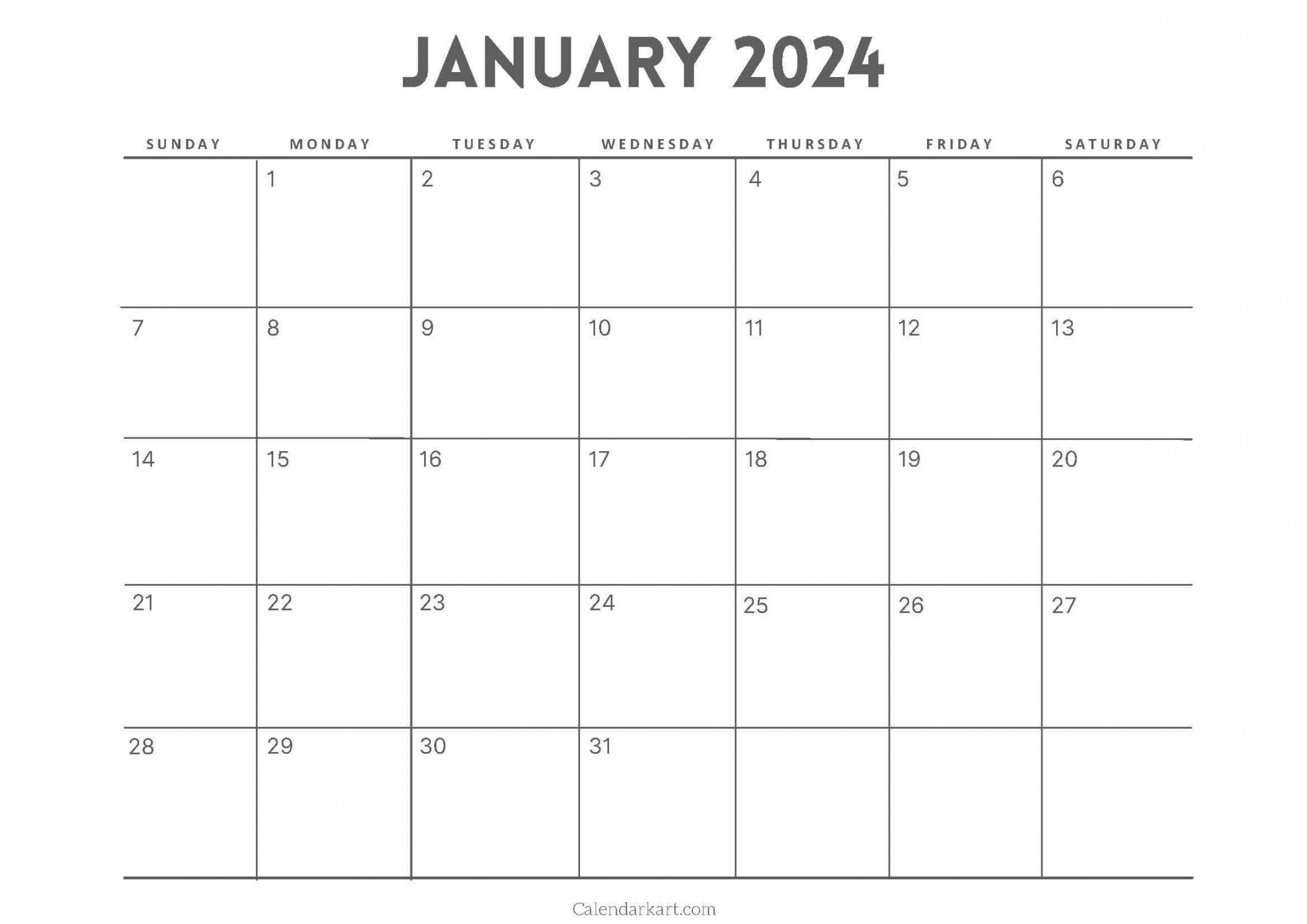 Free Printable January Calendars - CalendarKart