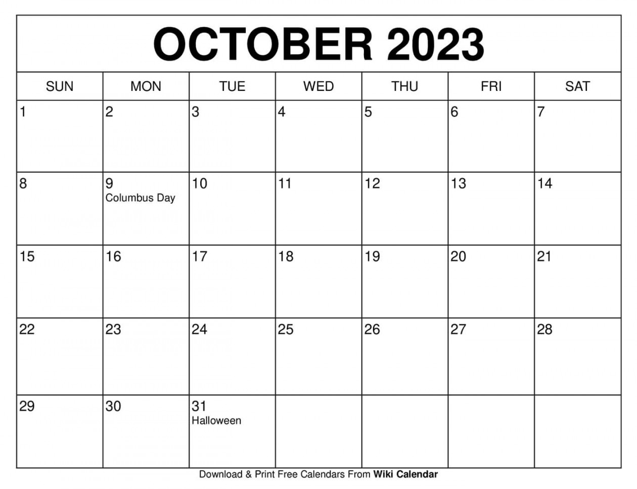Free Printable October Calendar Templates With Holidays