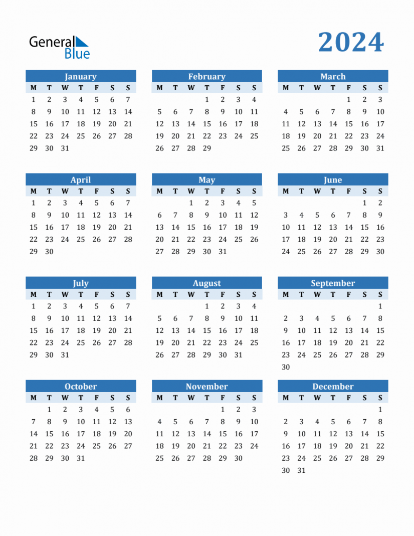 Free  Year Calendar in PDF, Word, and Excel