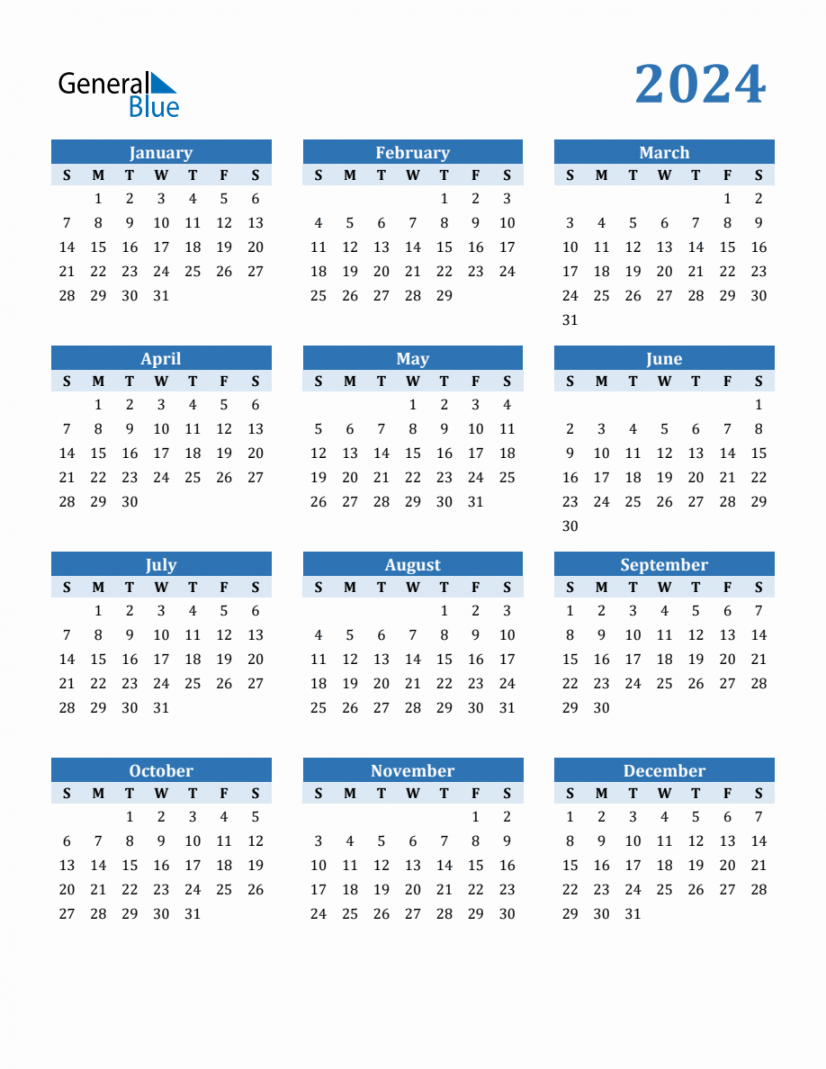 Free  Year Calendar in PDF, Word, and Excel