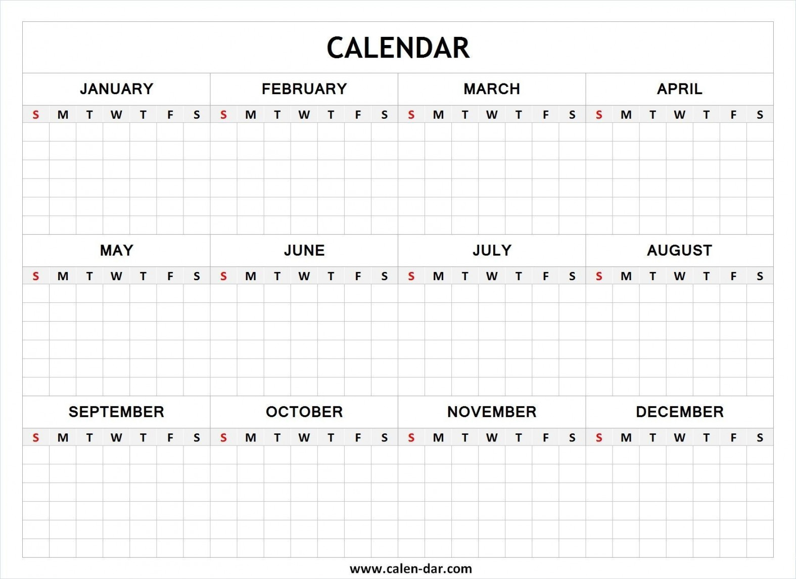 Free Yearly Calendar Template  Blank calendar template, Yearly