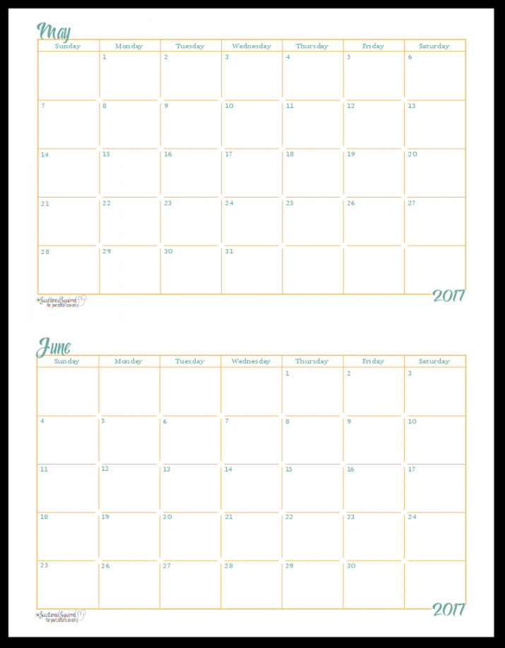 Half-Size Monthly Calendar Printables