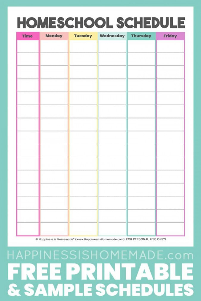 Homeschool Schedule Template: Free Printable - Happiness is Homemade