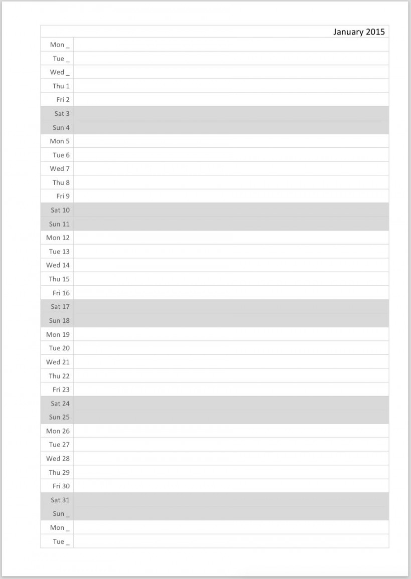 Impressive Blank Calendar List Format  Printable calendar, Blank