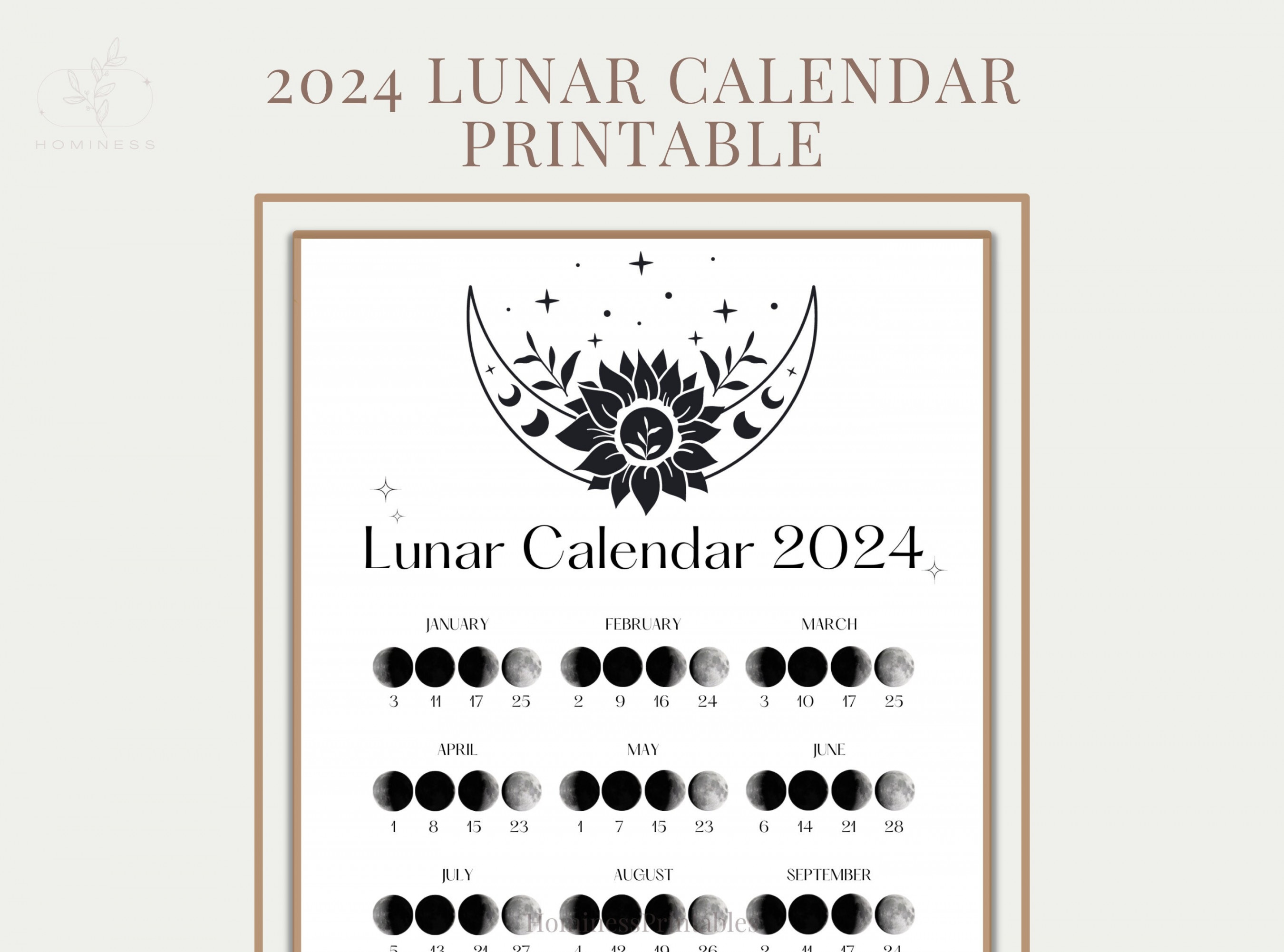 Lunar Calendar Printable. Moon Phases Calendar Printable