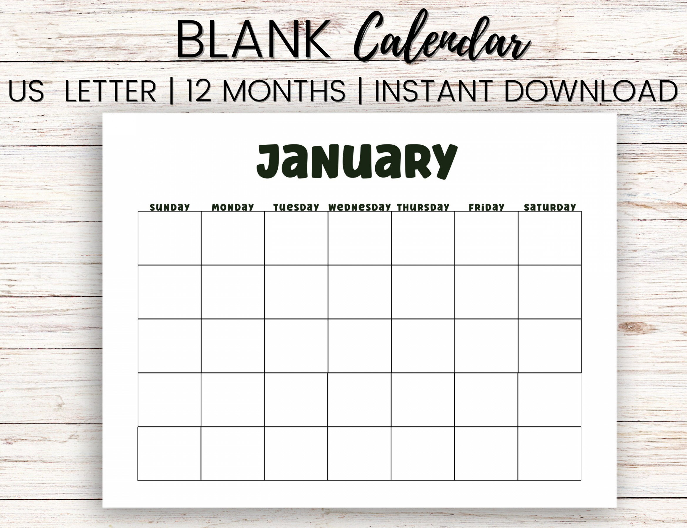 Month Printable Blank Calendar Monthly Calendar Printable - Etsy