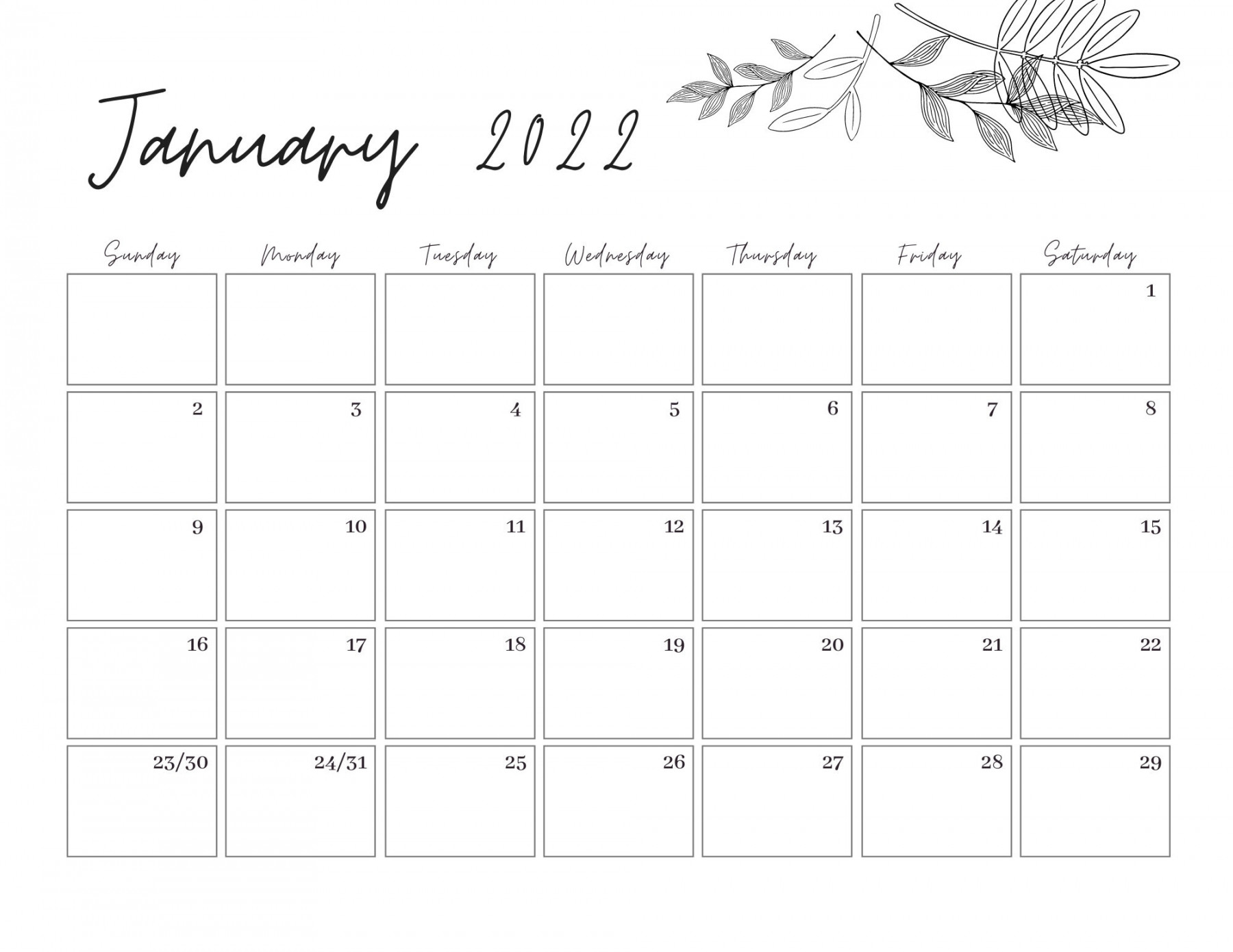 Monthly Calendar Landscape, Printable Calendar Template, Year Calendar, A/Letter