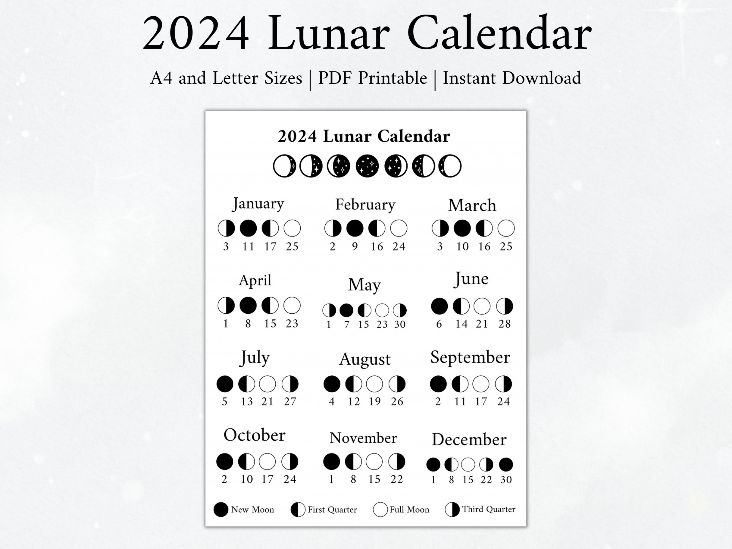 Moon Calendar Moon Phase Calendar Lunar Calendar - Etsy