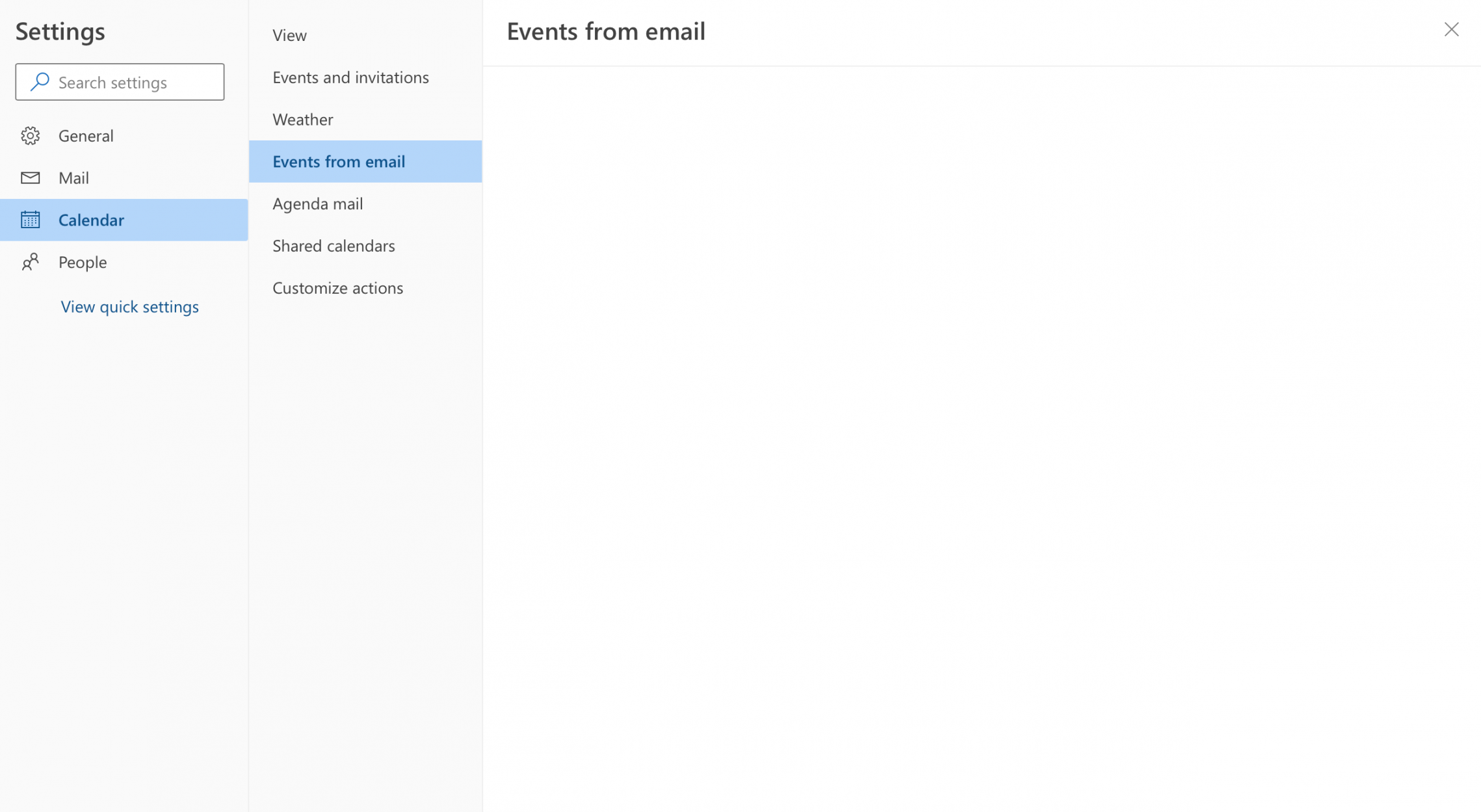 My "events from email" calendar setting is blank and I want to
