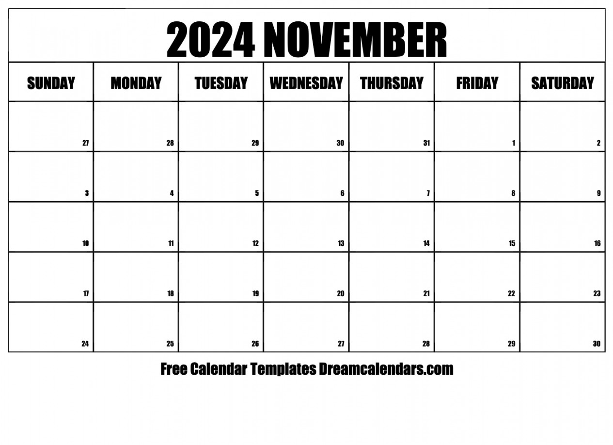November  calendar  Free blank printable with holidays