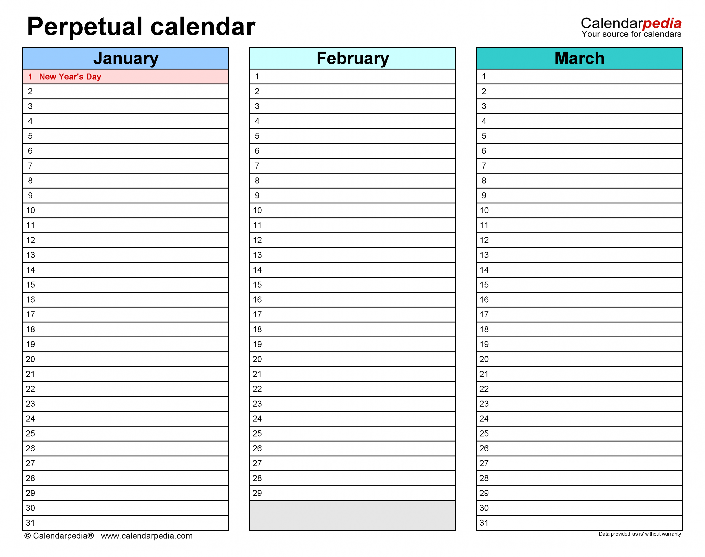 Perpetual Calendars - Free Printable PDF templates