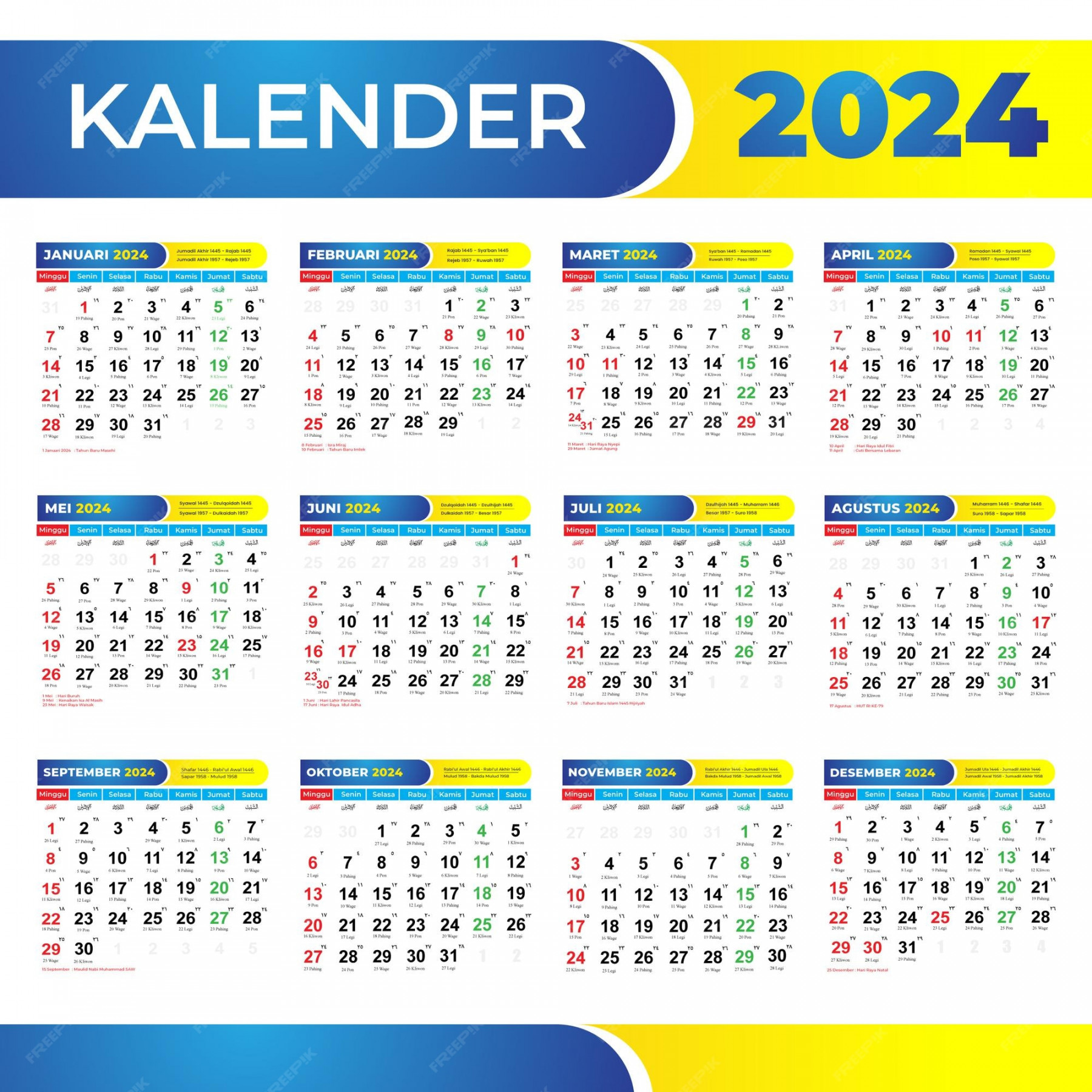 Premium Vector  Calendar  indonesia with red dates and