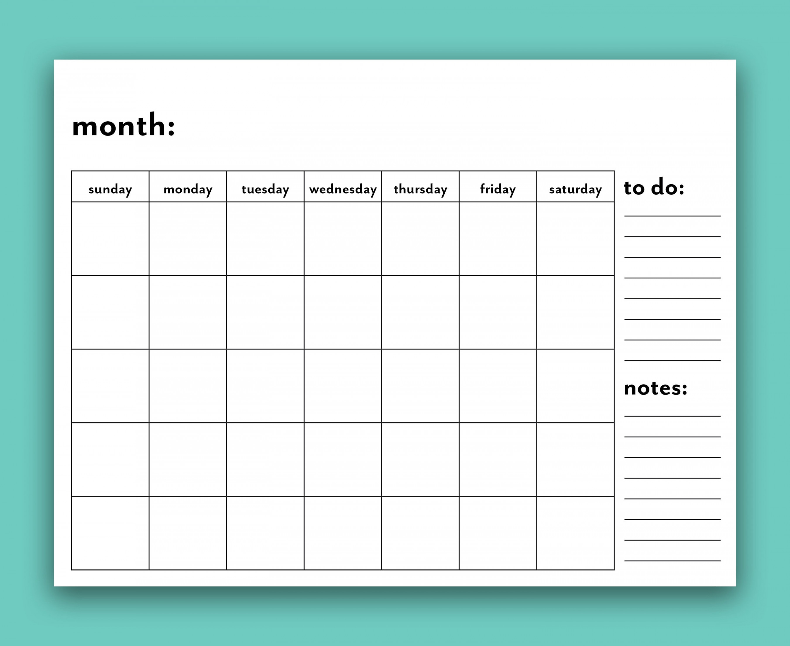 Printable Blank Monthly Calendar Family Calendar Classroom - Etsy