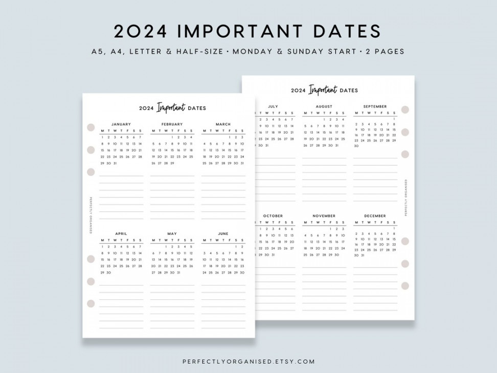 PRINTABLE Important Dates Monthly Dates Overview - Etsy
