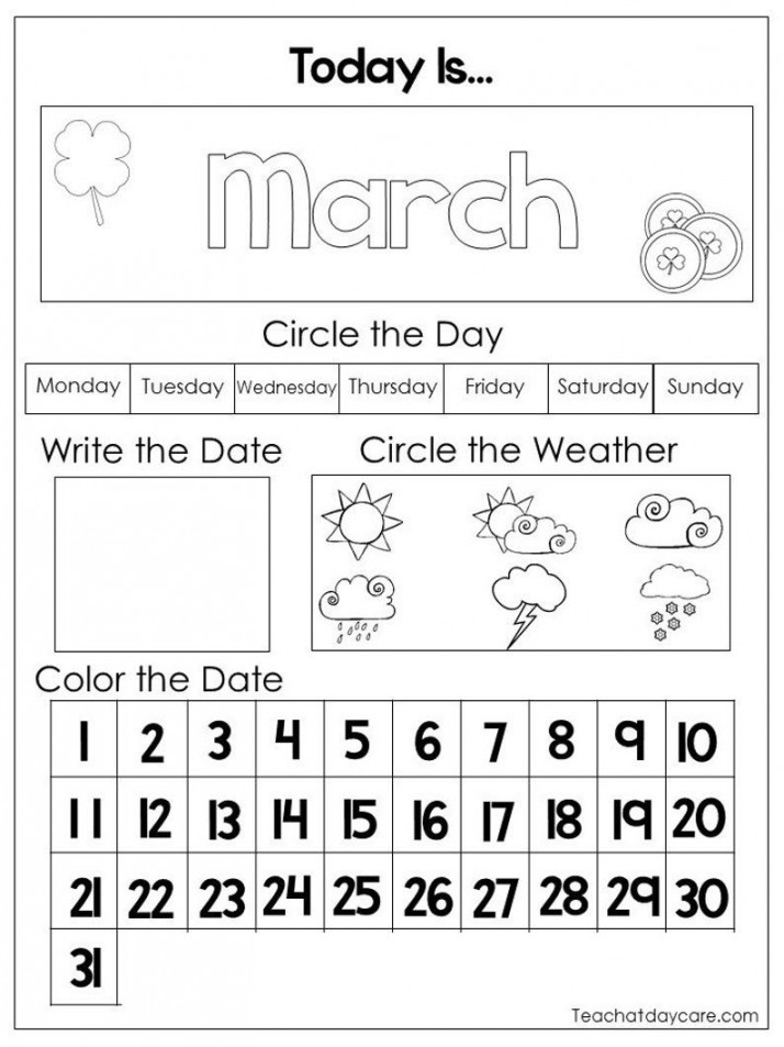 Printable Preschool Calendar Worksheet Pages